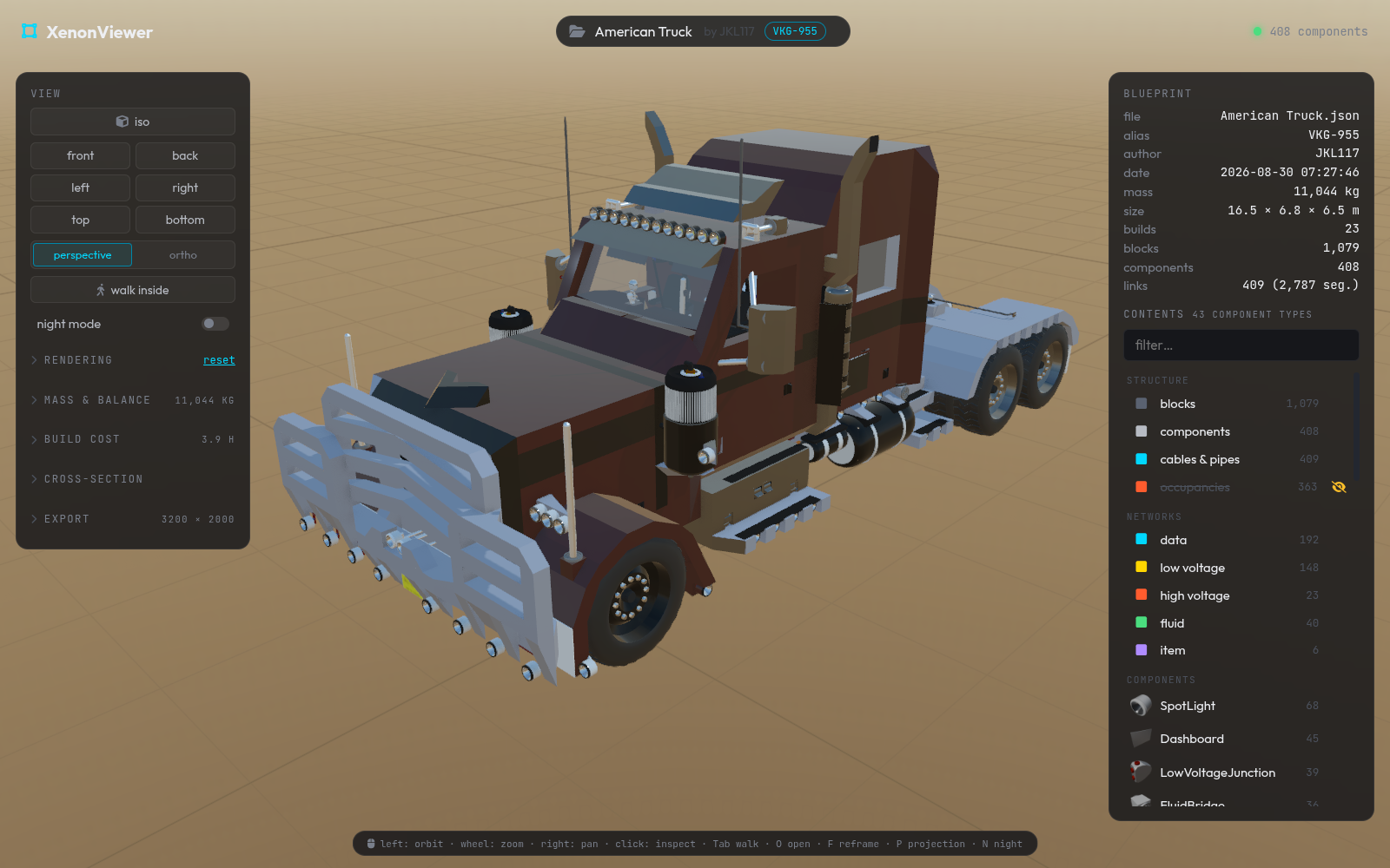 XenonViewer displaying an Archean blueprint in 3D